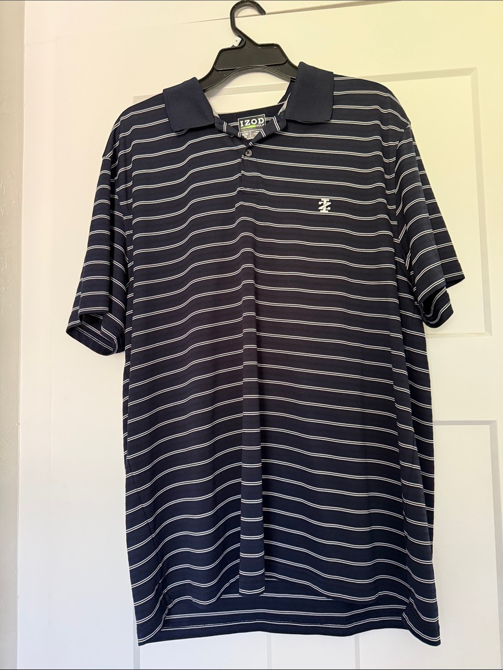 Izod Navy Polo with Thin White Stripes